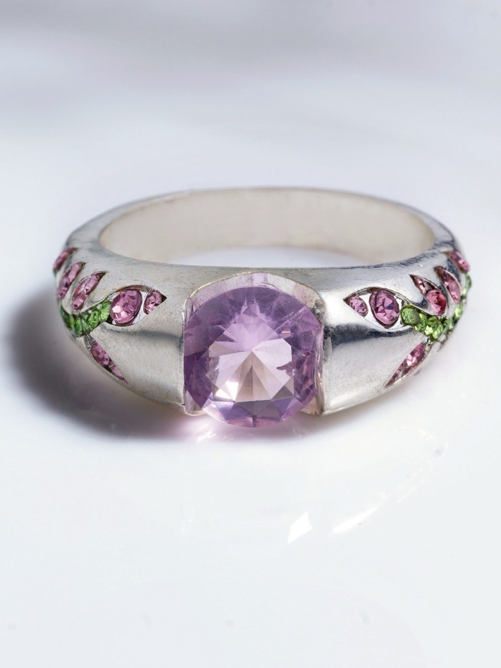 Pink Leaf Sapphire Rhinestone Ring Size 8